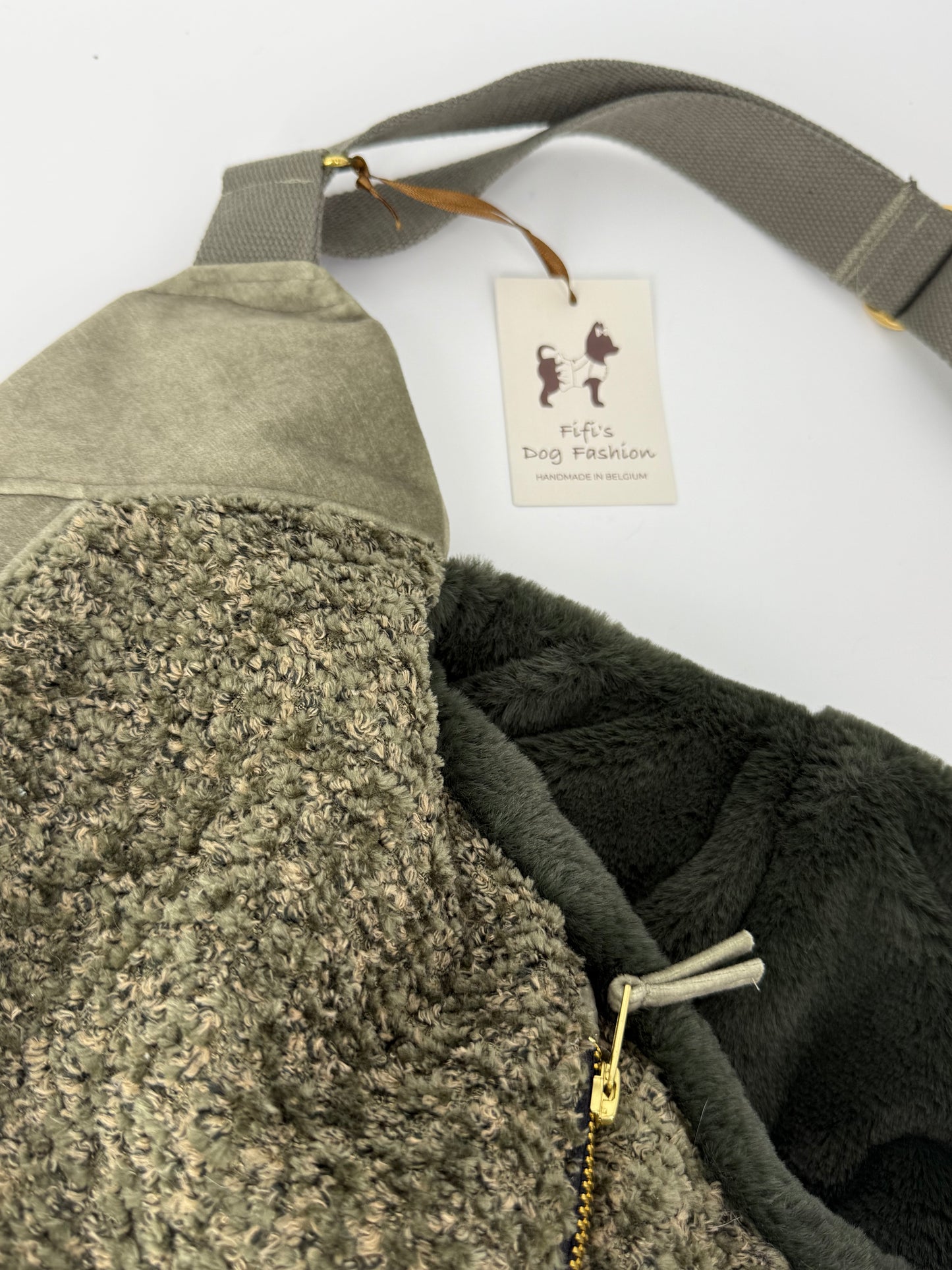 Luno shoulderbag forest green olive  ecoleather- Faux fur