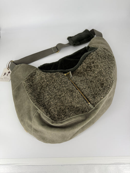 Luno shoulderbag forest green olive  ecoleather- Faux fur