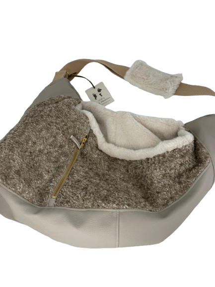 Luno shoulderbag- liver beige ecoleather- Faux fur