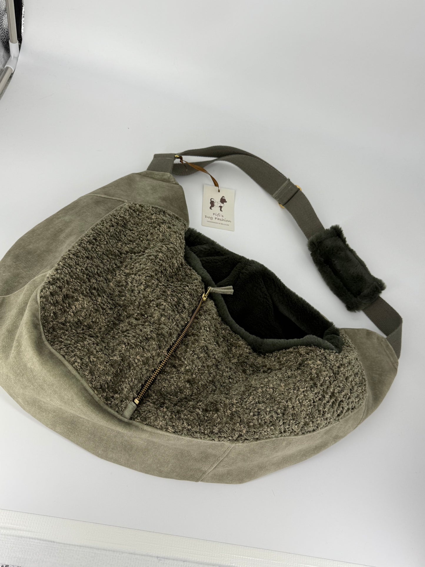 Luno shoulderbag forest green olive  ecoleather- Faux fur
