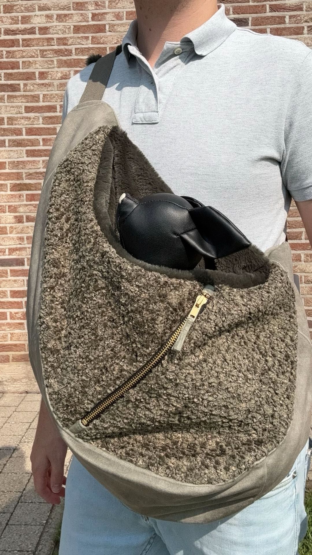 Luno shoulderbag forest green olive  ecoleather- Faux fur