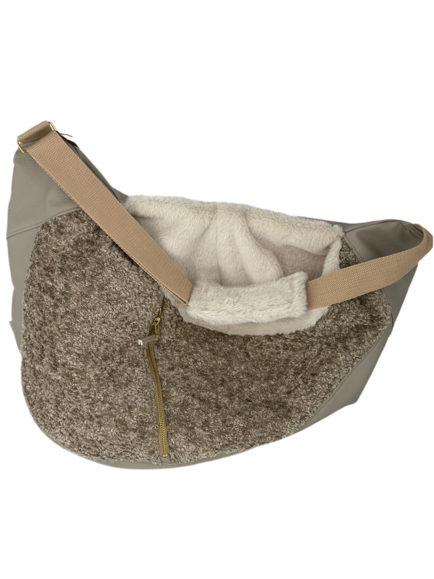 Luno shoulderbag- liver beige ecoleather- Faux fur