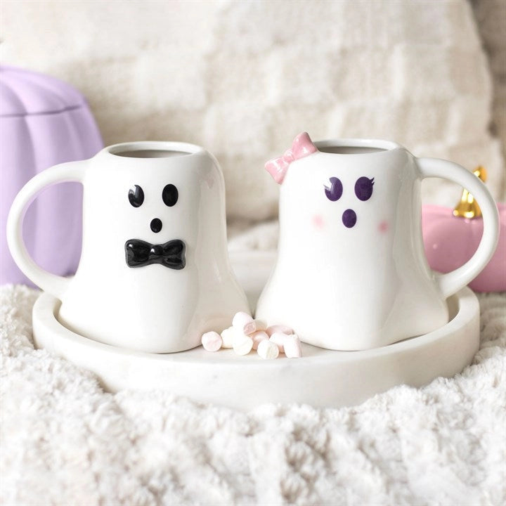 Mr and Mrs Boo Ghost Shaped Halloween Mug Set 2