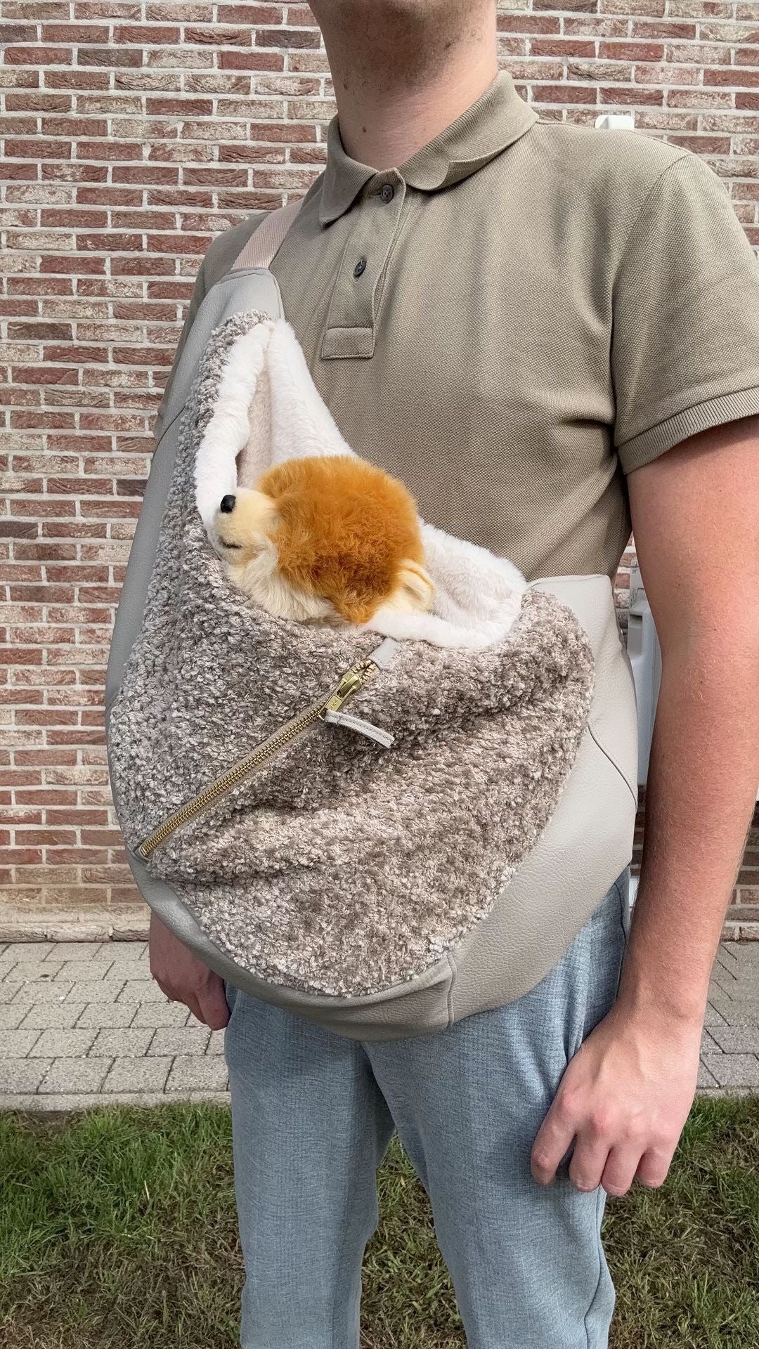 Luno shoulderbag- liver beige ecoleather- Faux fur