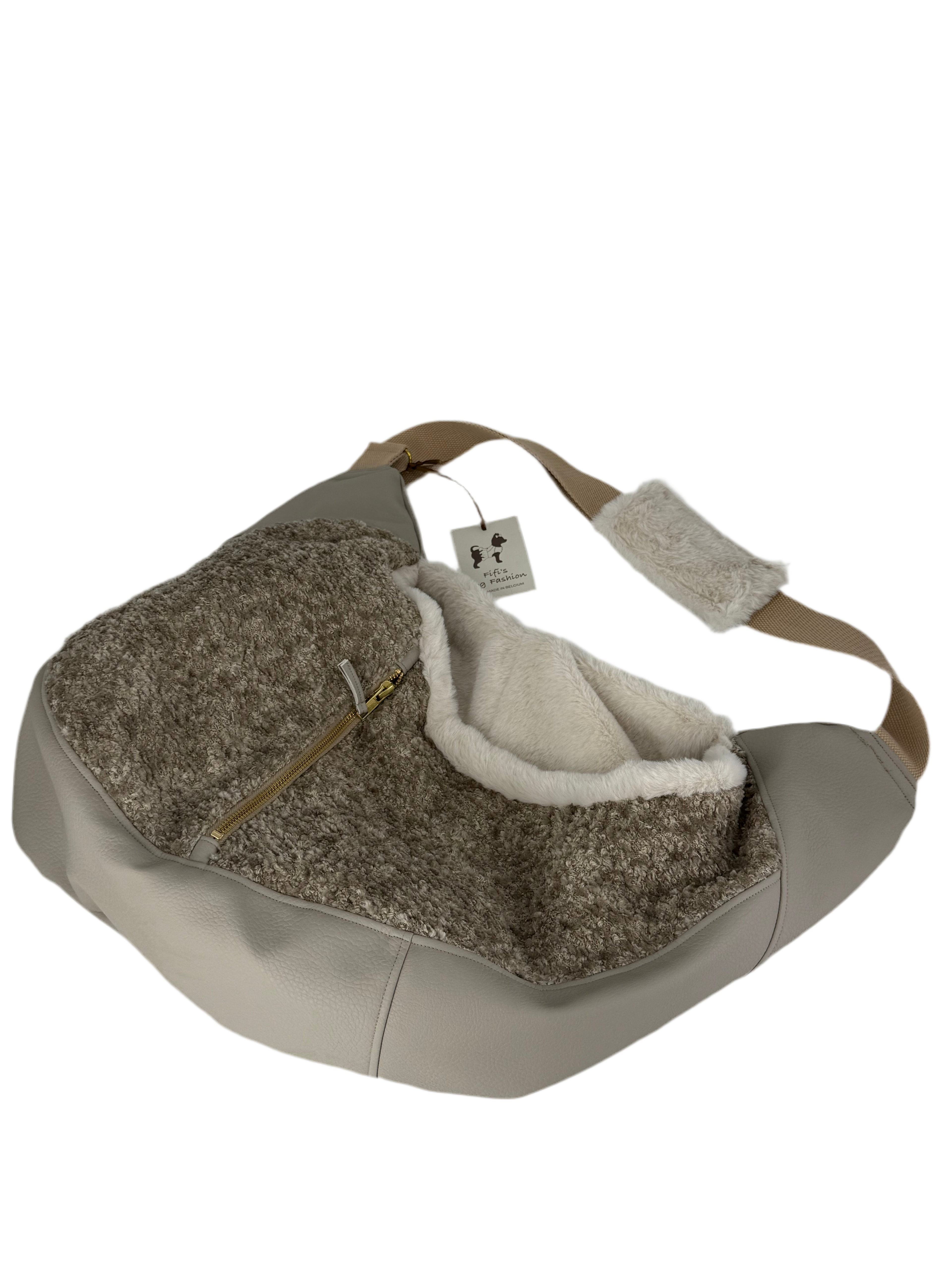 Luno shoulderbag- liver beige ecoleather- Faux fur