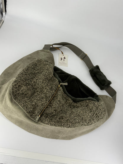 Luno shoulderbag forest green olive  ecoleather- Faux fur