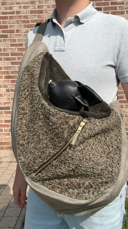 Luno shoulderbag forest green olive  ecoleather- Faux fur