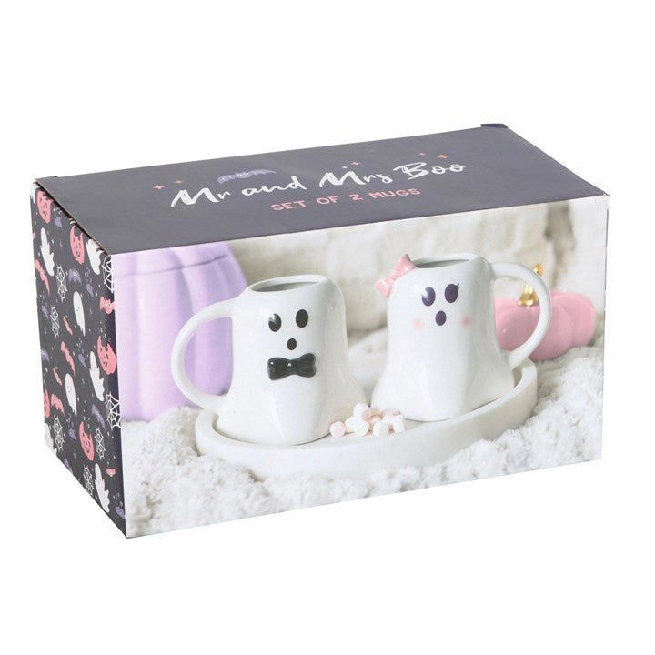 Mr and Mrs Boo Ghost Shaped Halloween Mug Set 2